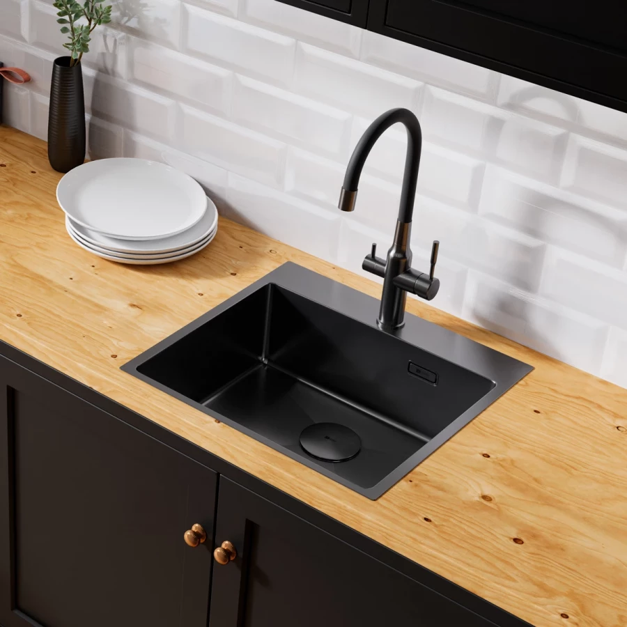 Кухонная мойка Lemark Janga 540 прямоугольная из нержавеющей стали чёрный 9932112