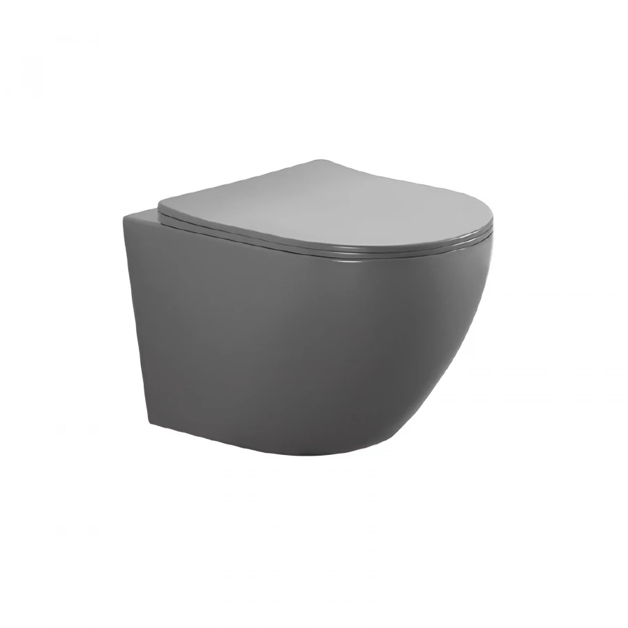 Унитаз подвесной безободковый Aquatek Европа тонкое сиденье с механизмом плавного закрывания крепеж цвет матовый серый AQ1901-MG 52,5х36х32 см