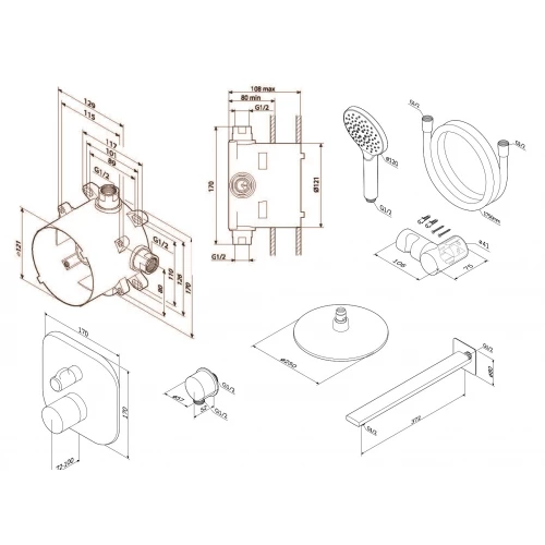 Набор скрытого монтажа на 2 потребителя Am Pm с термостатом FM005RH00