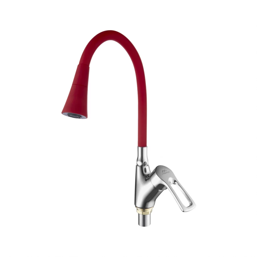 Смеситель для кухни Fashun с гибким изливом красный хром A4466 A7358