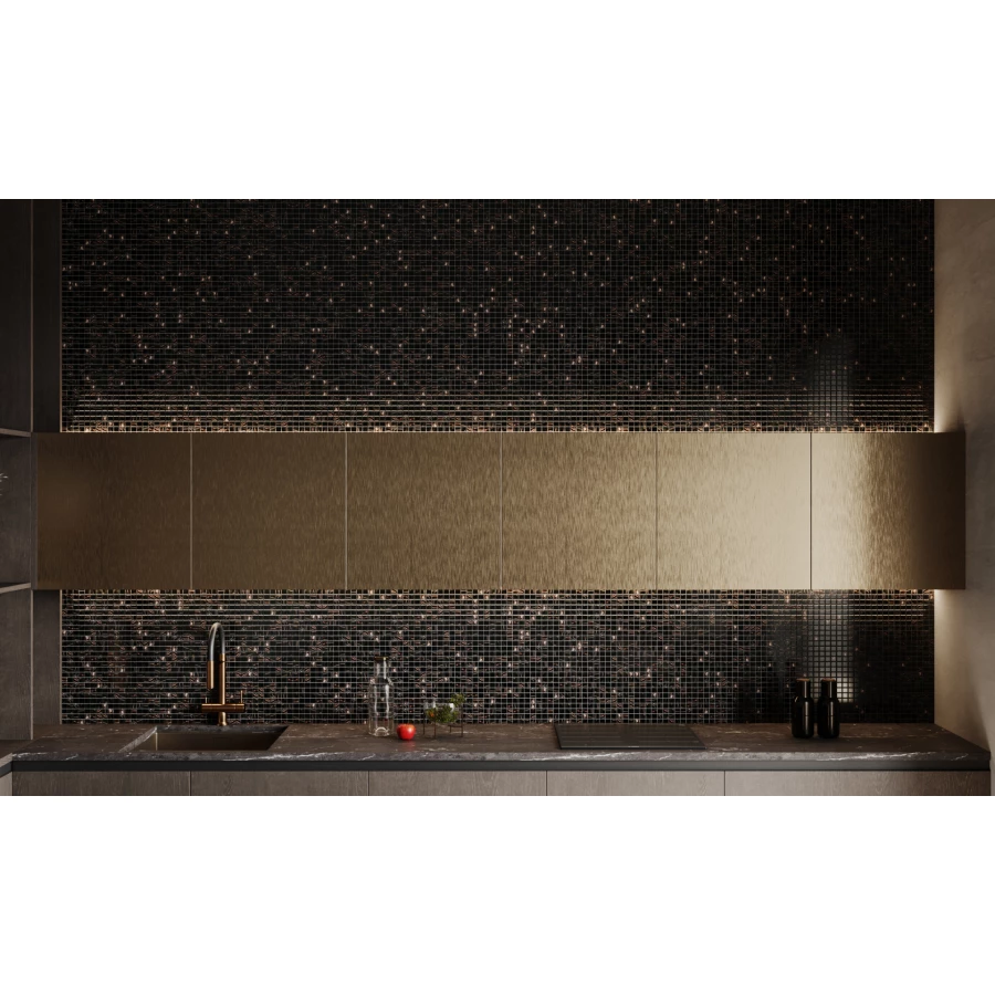 Мозаика Bonaparte Стеклянная мозаика Arabika 20х20 с авантюрином глянцевая коричневая 32,7х32,7 см