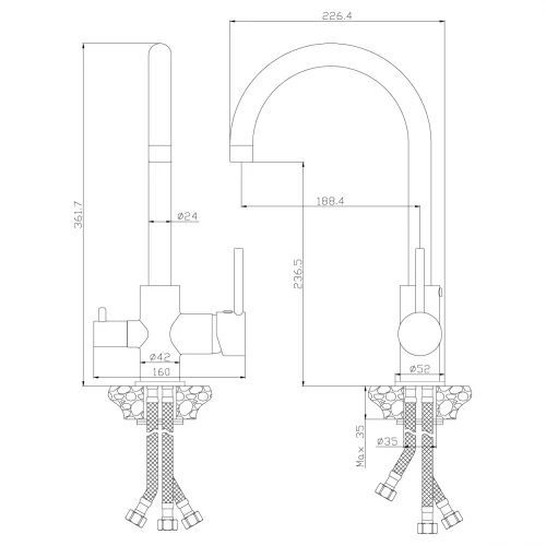Смеситель для кухонной мойки Rossinka Z Z35-28 хром