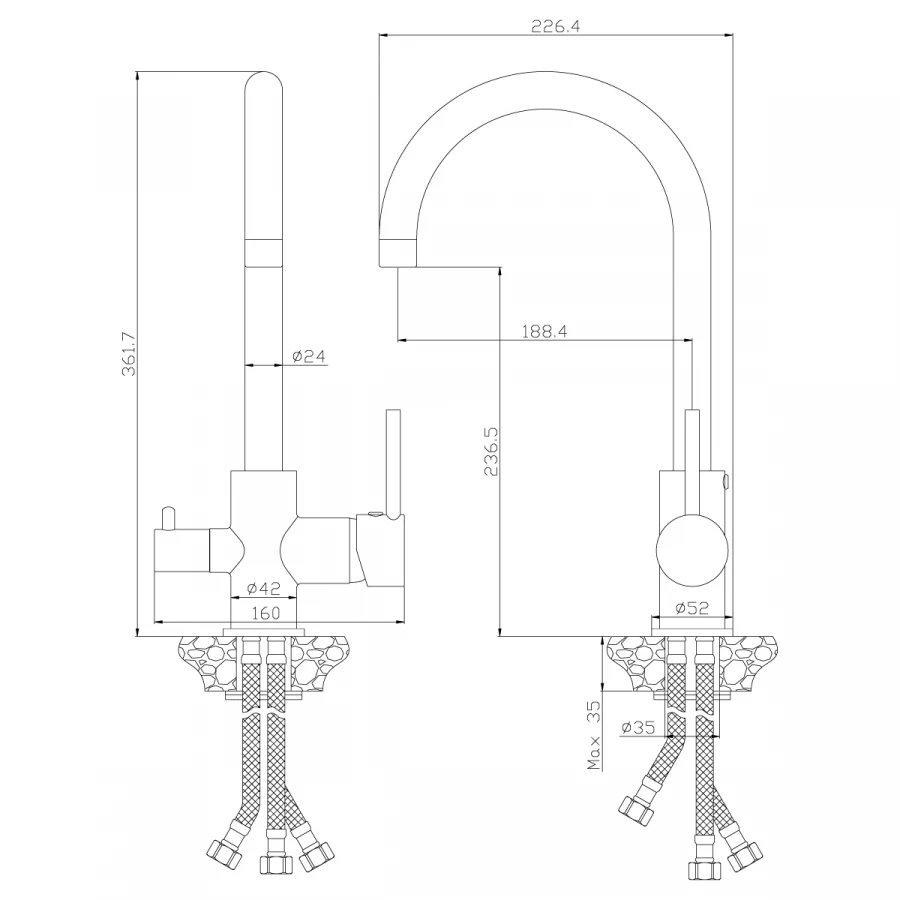 Смеситель для кухонной мойки Rossinka Z Z35-28 хром
