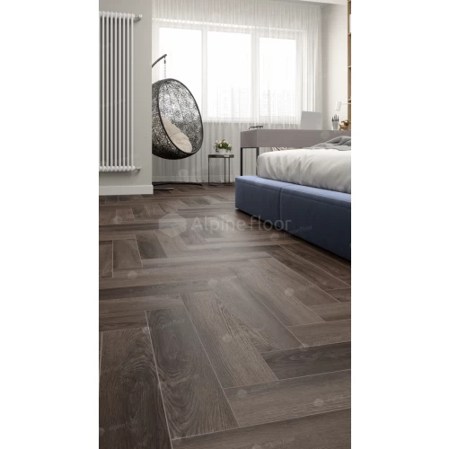 Каменный SPC ламинат Alpine Floor Parquet Light синхронное тиснение Дуб Фафнир ЕСО 13-16 43 класс 4 мм 1.95 кв.м 60х12.5 см