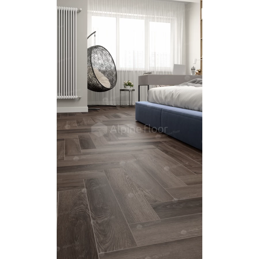 Каменный SPC ламинат Alpine Floor Parquet Light синхронное тиснение Дуб Фафнир ЕСО 13-16 43 класс 4 мм 1.95 кв.м 60х12.5 см