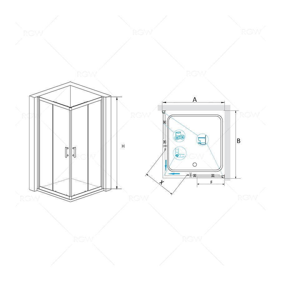 Душевой уголок RGW PA-31B Прозрачное 02083100-14 1000x1000 мм