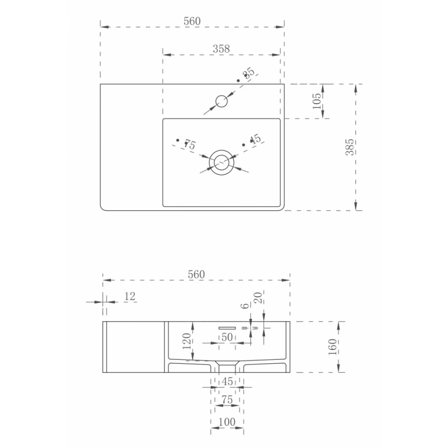 Раковина подвесная Abber Stein белая матовая AS2644 R 56 см