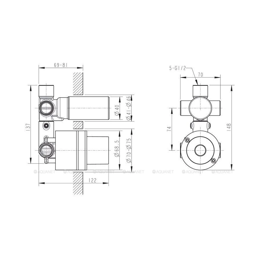 Скрытая часть встраиваемого смесителя Bravat 3-функции Built-in D969C-A-RUS
