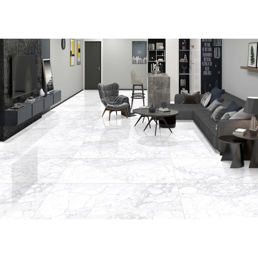 Керамогранит lamore Ceramic Gloss 60х120 Stark Statuario глянцевый бело-серый 60/120-057 120х60 см