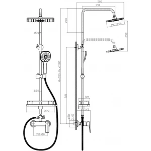 Смеситель Rossinka RS27-45 для душа с регулируемой высотой штанги и лейкой 
