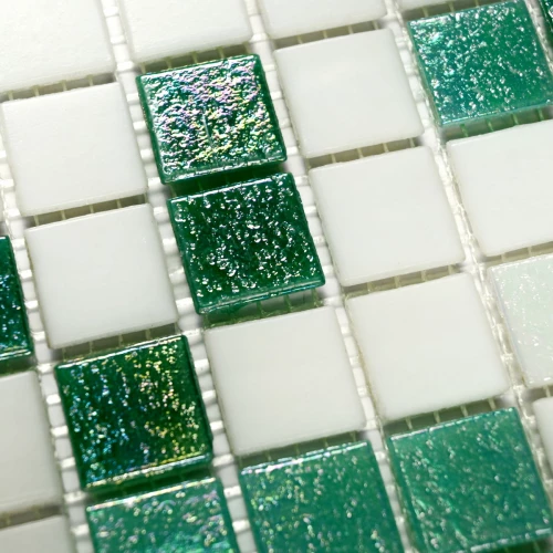 Мозаика Bonaparte Стеклянная мозаика Bellini 20х20 глянцевая бело-зеленая 32,7х32,7 см