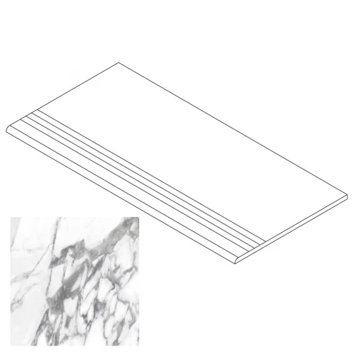 Ступень Gresse Ellora с насечками и завальцовкой мрамор белый матовая GRS01-15 60х29,5 см