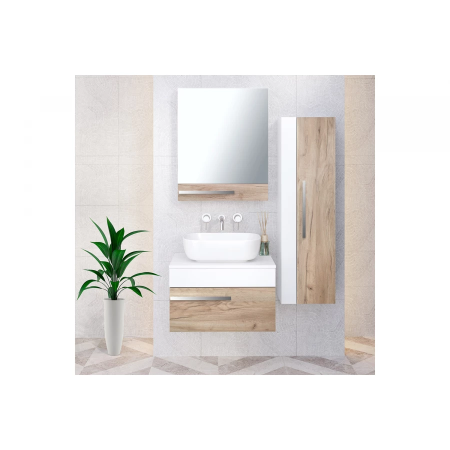 Зеркальный шкаф Runo Вудлайн 60 правый крафтовый дуб 00-00001346 60x75 см