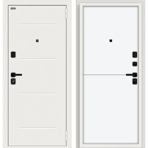 Входная дверь Bravo Аура/SBlack 205x96 Шагрень белая/White Silk правое открывание