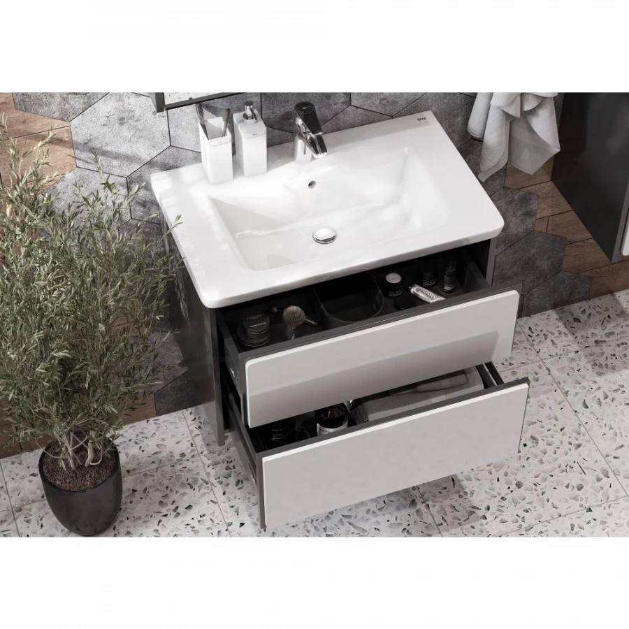 Тумба под раковину Roca Ronda 70 система push-to-open, белый глянец/антрацит ZRU9302964