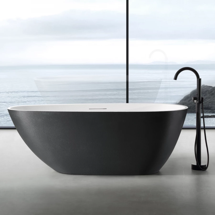 Ванна из искусственного камня Abber Dortmund черно белая матовая AM9911BW 170х75 см