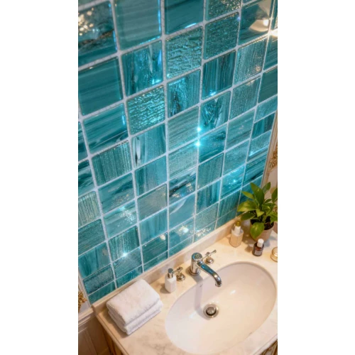 Мозаика Bonaparte Стеклянная мозаика Alaska tempo 36х36 глянцевая бирюзовая 30,4х30,4 см