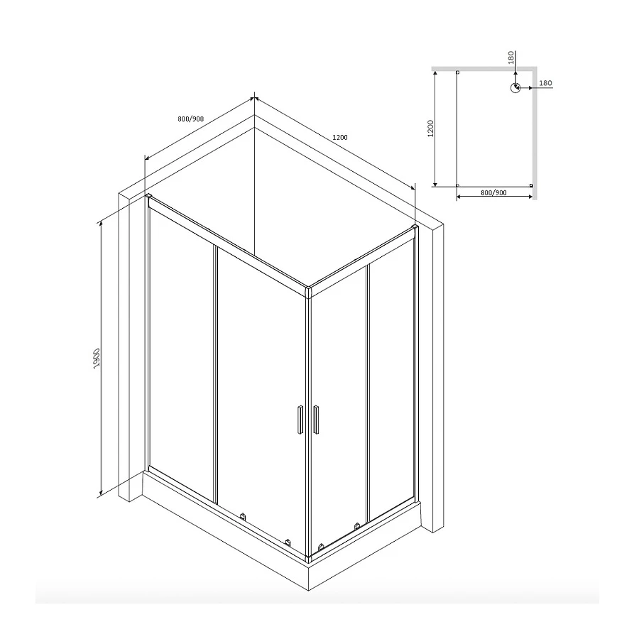 Душевое ограждение Am Pm Gem без поддона W90G-404-120290-MT 120х90 см