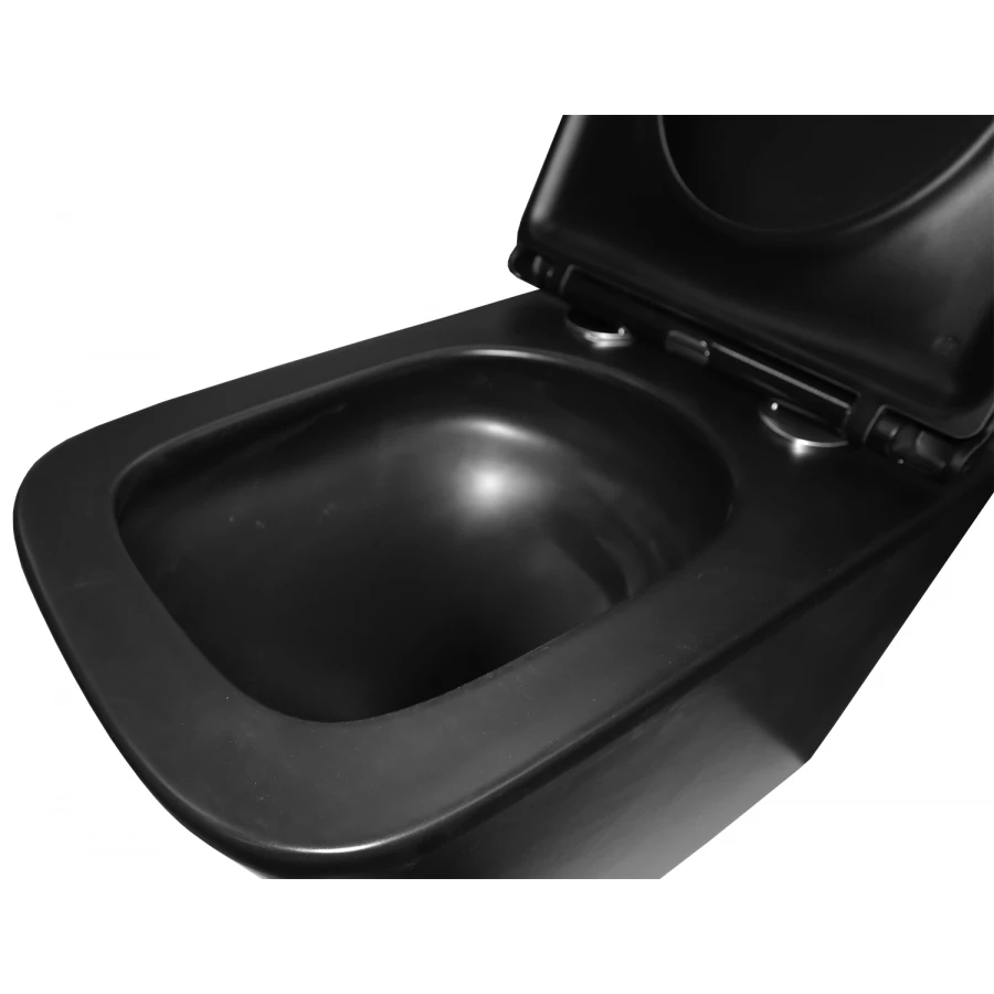 Унитаз подвесной Azario Teramo квадратный безободковый с системой антивсплеск торнадо сиденье микролифт черный матовый AZ-0052-UQ1MB 49х34.5х35.5 см