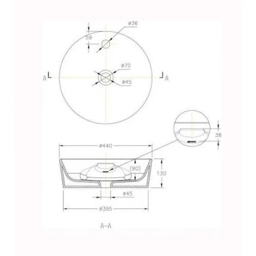 Накладная раковина Bravat Affability C22239W-1-ENG 44х44 см