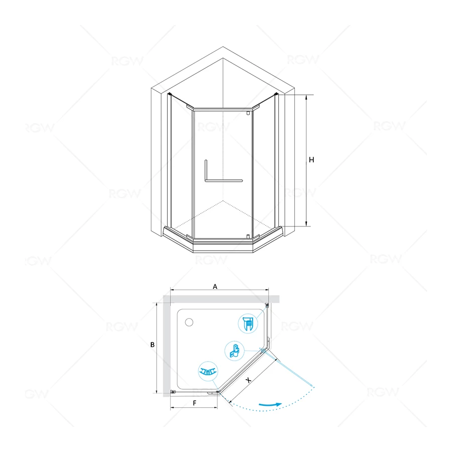 Душевой уголок RGW PA-081 Прозрачное 35088100-11 100х100 см