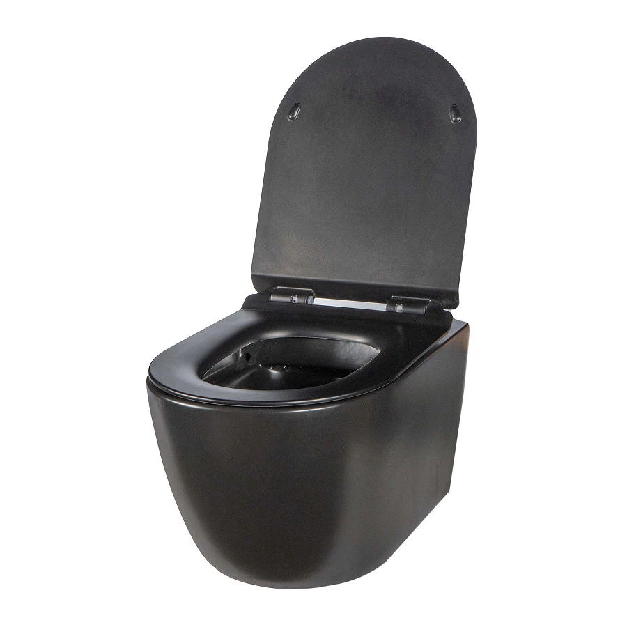 Унитаз подвесной безободковый Creto Logan L1 с крышкой сиденьем микролифт матовый черный 1001-002-L1BLMAT