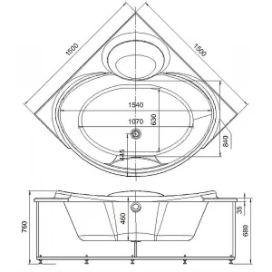 Акриловая ванна Aquatek Эпсилон с фронтальным экраном вклеенный каркас EPS150-0000066 150х150 см