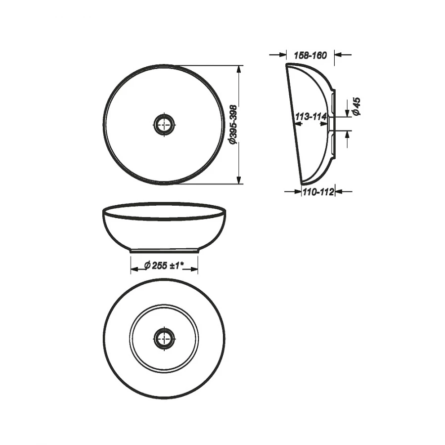 Раковина накладная Sanita Luxe Art Cut ART40SLWB01C