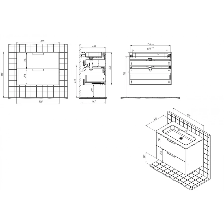 Тумба с раковиной Creto Bravo White 22-BrW80 80 см