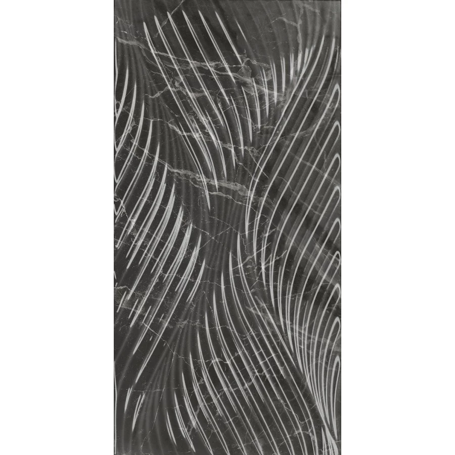 Плитка настенная Kerama Marazzi Коррер структура обрезная глянцевая чёрная 11282R 60x30 см