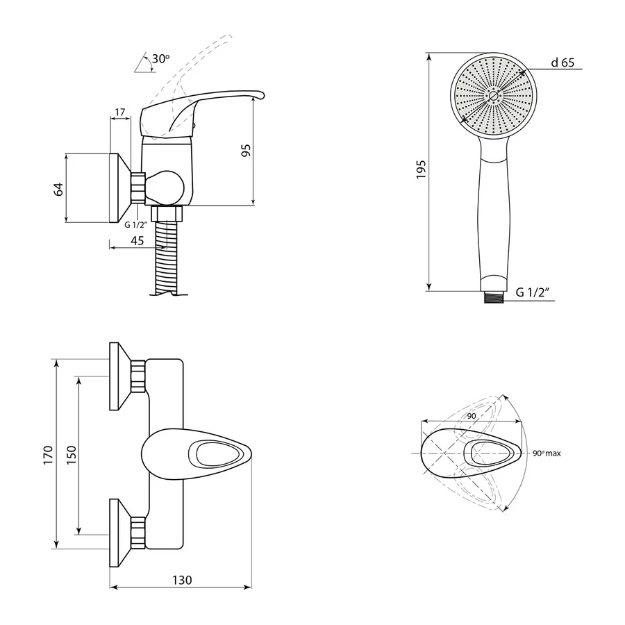 Смеситель Славен для душа Прораб Р СЛ-ОД-Р40