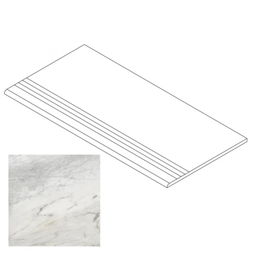 Ступень Gresse Ellora с насечками и завальцовкой мрамор бело-серый матовая GRS01-18 60х29,5 см