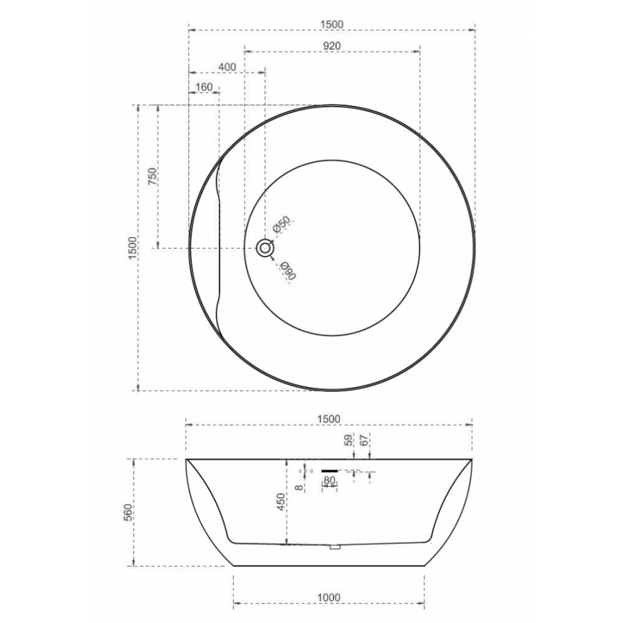 Акриловая ванна Abber AB9280 150х150 см