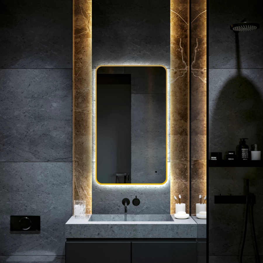 Зеркало Abber See с подсветкой бесконтактный выключатель диммер золото AG6112SCG