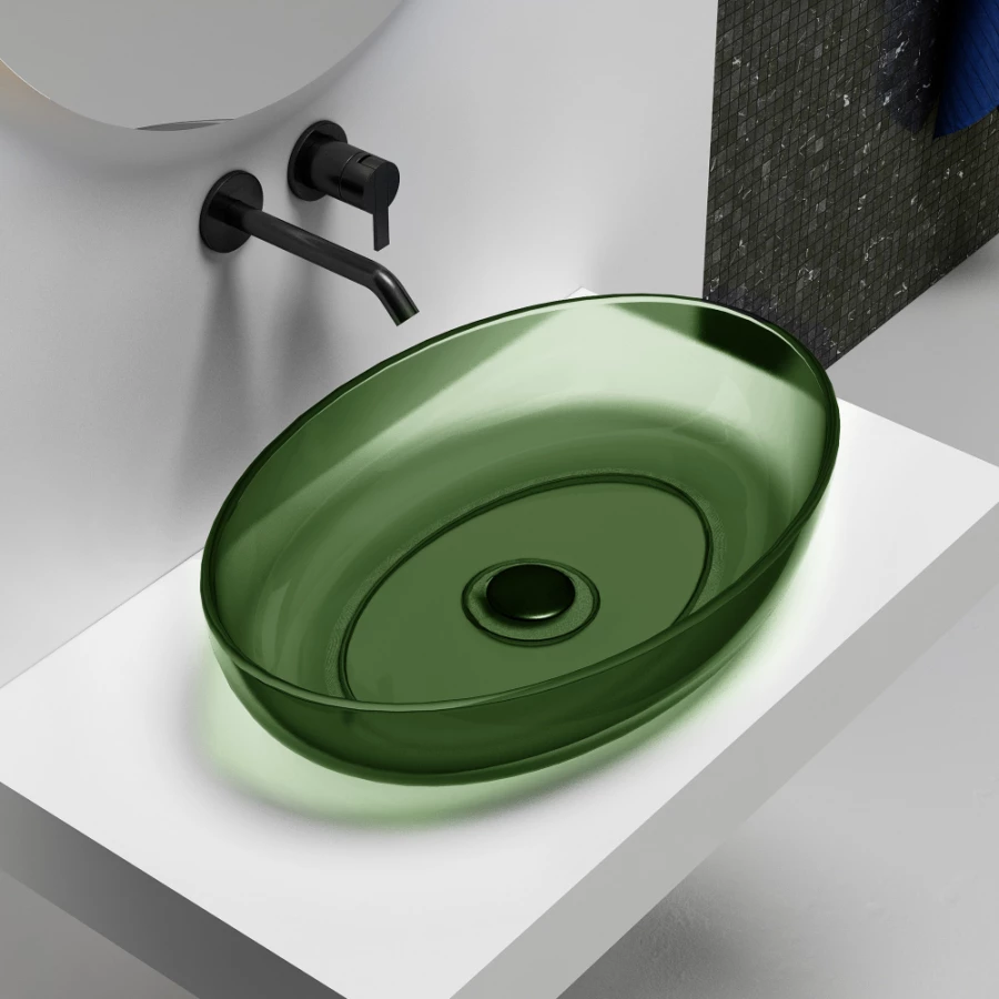 Раковина накладная прозрачная Abber Kristall зеленая AT2801Emerald 60х40 см