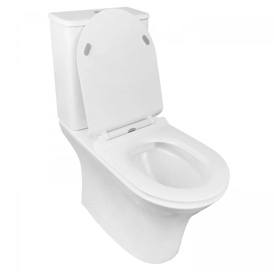 Унитаз напольный Azario Fretta Round безободковый в комплекте с бачком и сиденьем микролифт сливная арматура Geberit AZ-7121-G 65x34x77 см