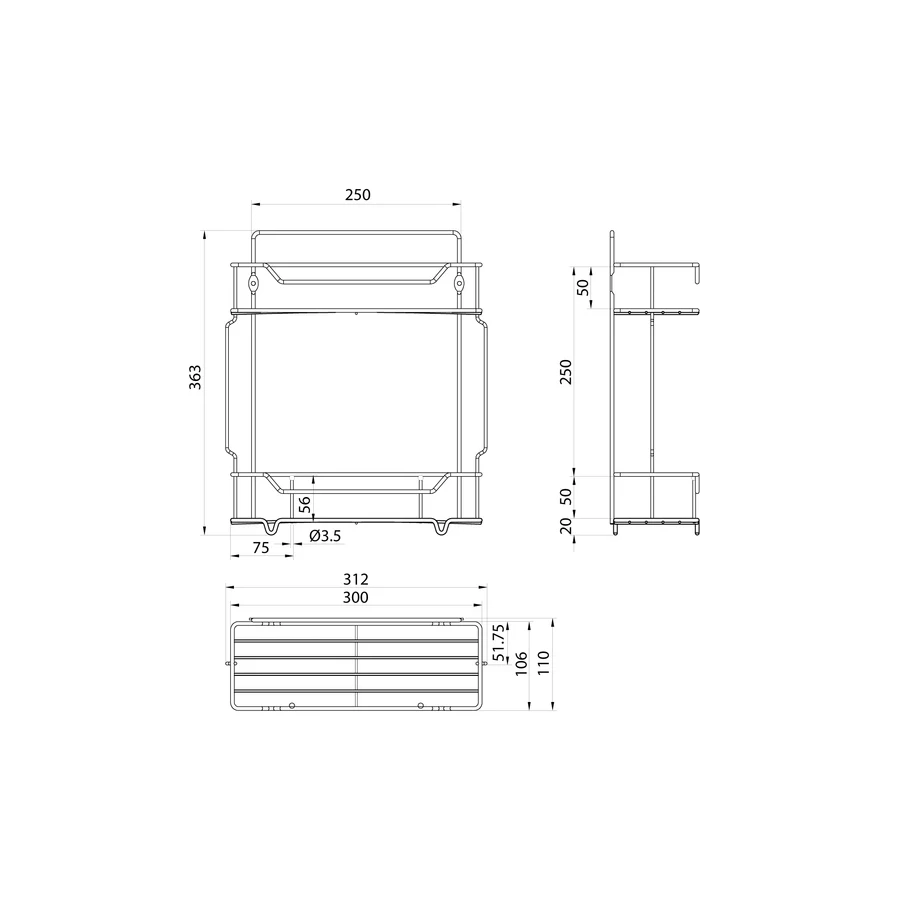 Полка Milardo Grid двухъярусная прямая проволока стальная хром GRICS2CM44