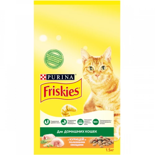 Сухой корм для кошек Friskies с курицей и садовой зеленью 1,5 кг