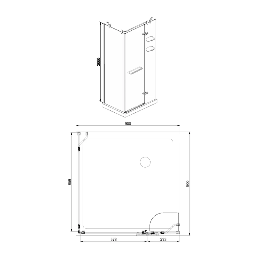 Душевое ограждение Azario Monreal R со стеклянной полкой без поддона прозрачное стекло 8 мм цвет профиля серебро AZ-NWG1231-R 90х90х200 см