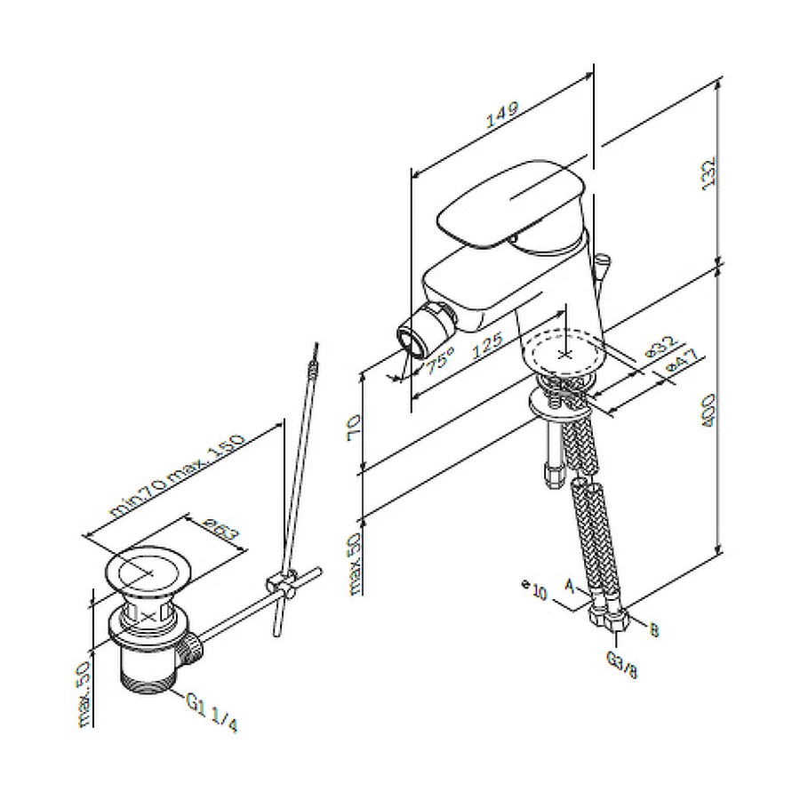 Смеситель для биде Am Pm Spirit V2.1 с донным клапаном F71A83100
