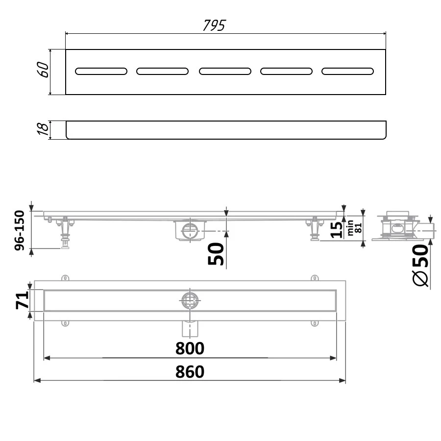 Декоративная решетка Timo для желоба из нержавеющей стали SG20-800