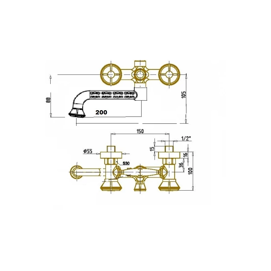 Смеситель для ванной (Излив 10см) Bronze de Luxe Royal 10121F бронза