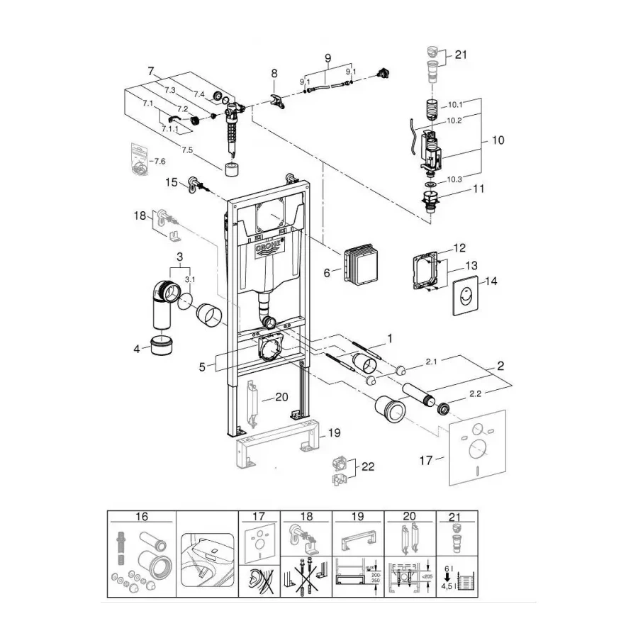 Инсталляция для подвесного унитаза Grohe Rapid SL 3 в 1 с кнопкой смыва Skate Air 38721001
