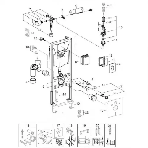 Инсталляция для подвесного унитаза Grohe Rapid SL 3 в 1 с кнопкой смыва Skate Air 38721001