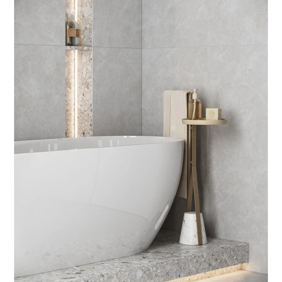 Керамогранит Creanza Oviedo Silver Solido матовый с микрогранулами светло-серый SL1003-A 120х60 см