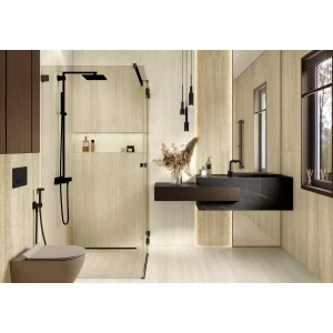 Керамогранит LCM Травертин Ворлд латте / Travertine World Latte матовый карвинг 60120TVW18M 120х60 см