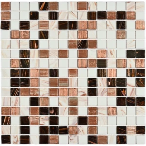 Мозаика Bonaparte Стеклянная мозаика Active 20х20 глянцевая бело-коричневая 32,7х32,7 см