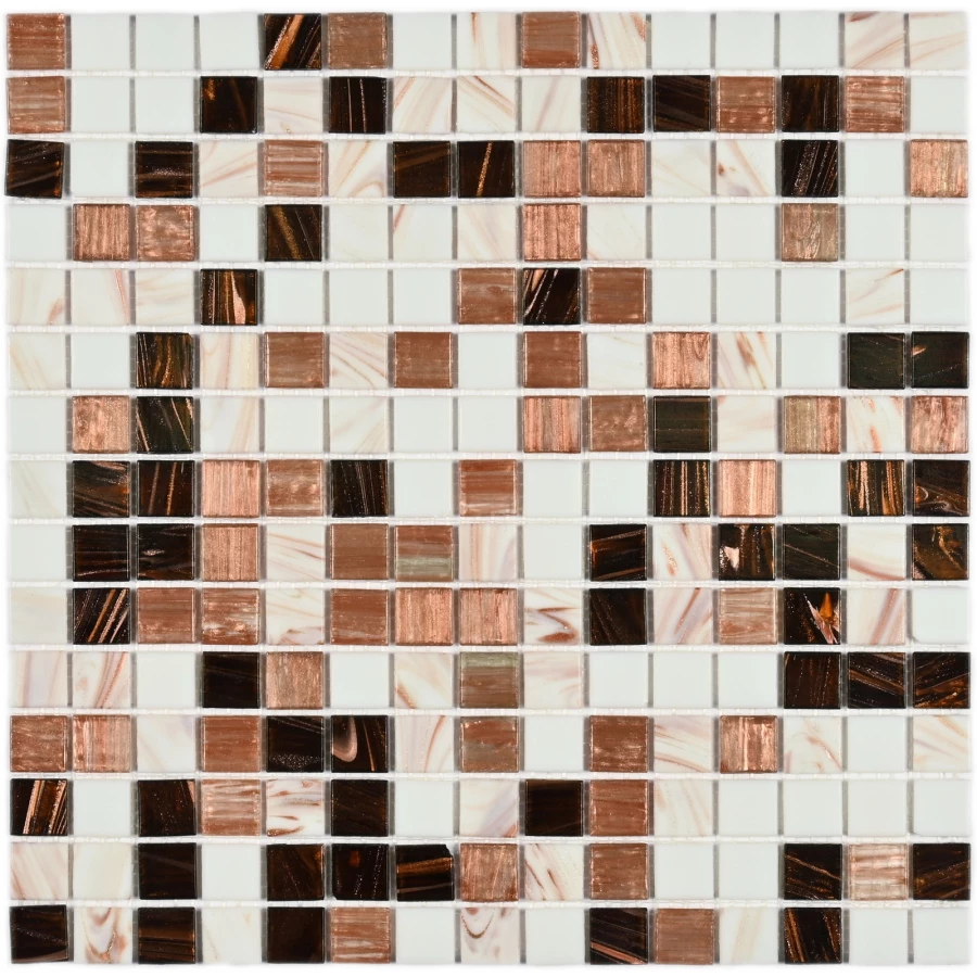 Мозаика Bonaparte Стеклянная мозаика Active 20х20 глянцевая бело-коричневая 32,7х32,7 см