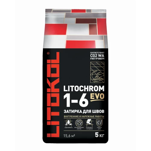 Затирка для швов Litokol Litochrom 1-6 EVO LE.120 жемчужно-серый L0500120003 5 кг