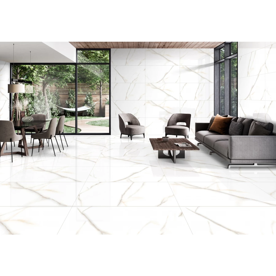 Керамогранит lamore Ceramic Gloss 60х120 Venato Crema глянцевый белый 60/120-066 120х60 см